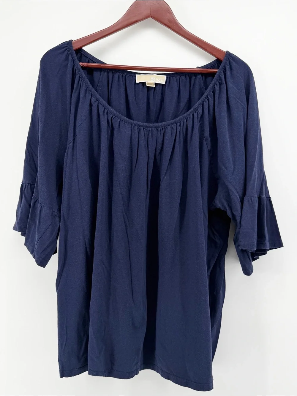 Michael Kors 3X Plus Navy Blue Ruffle Sleeve Peasant Blouse Boho Cottagecore Top